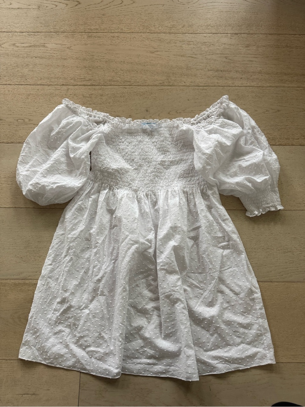 Hill House The Athena Nap Dress White Swiss Dot Mini Smocked Babydoll S - Picture 3 of 6